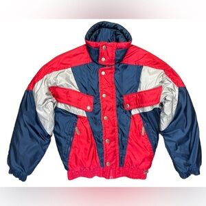 Cima Vintage Ski Jacket Size Medium Color Block 90’s Red Blue Silver Snowboard